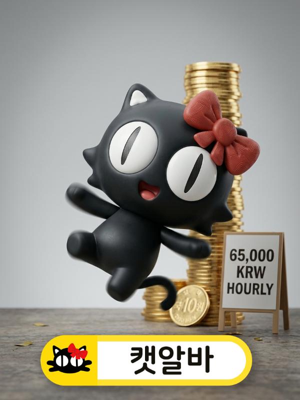 시급 65,000원 고수익 달성에 신나서 춤추는 선택된 캐릭터 이미지